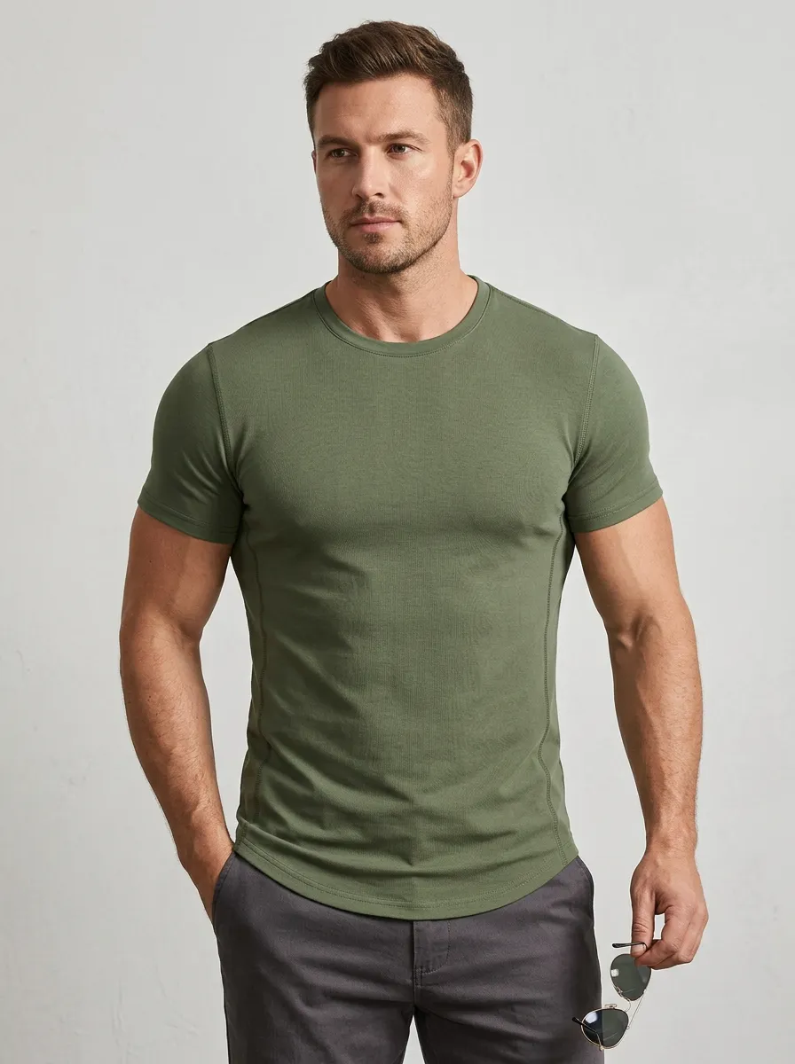 Crewneck Ribbed Curved-Hem Men's Slim-Fit T-Shirt