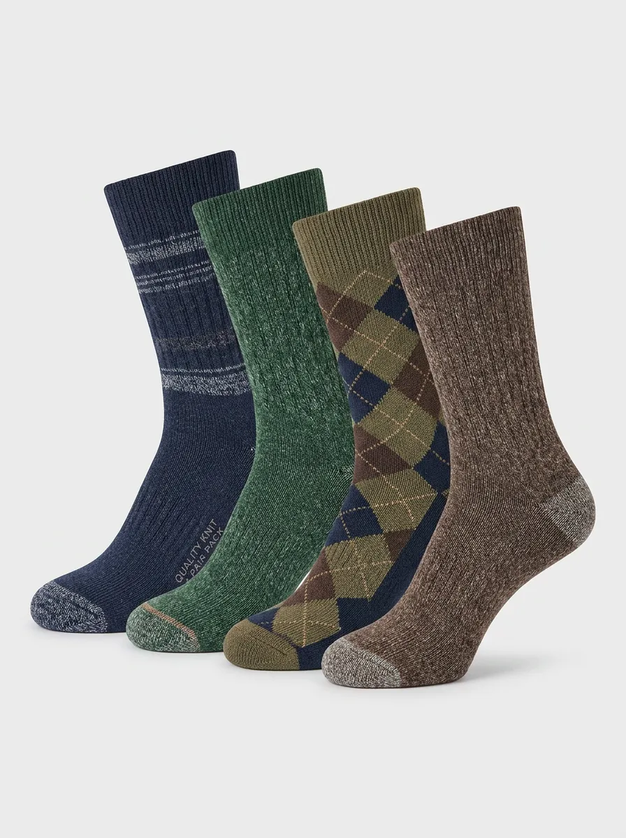 Nature-Inspired Striped Vintage-Inspired Men's Four-Pair Long Socks