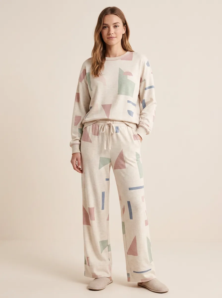 Women's Geometric Shape Pattern Printed Lounge Set