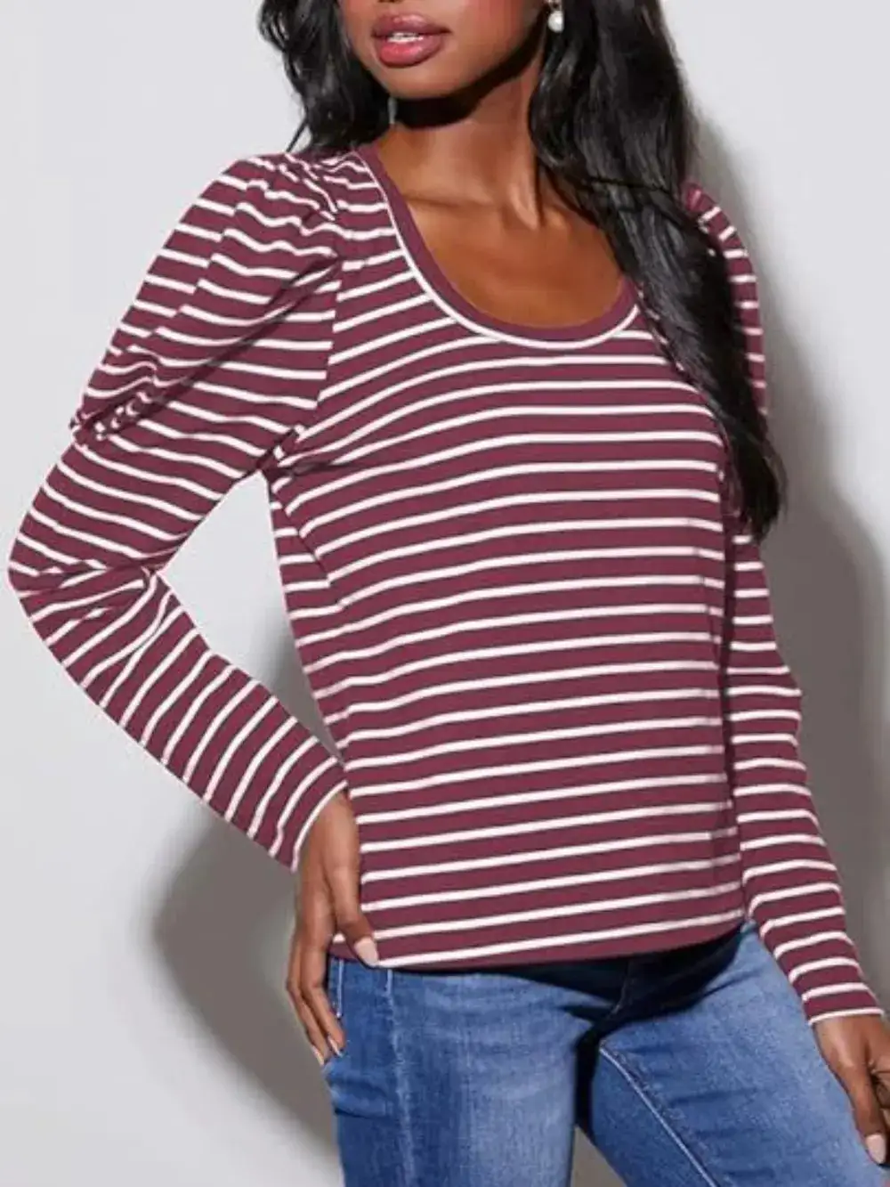 Modern Striped Round Neck Long Sleeve T-Shirt