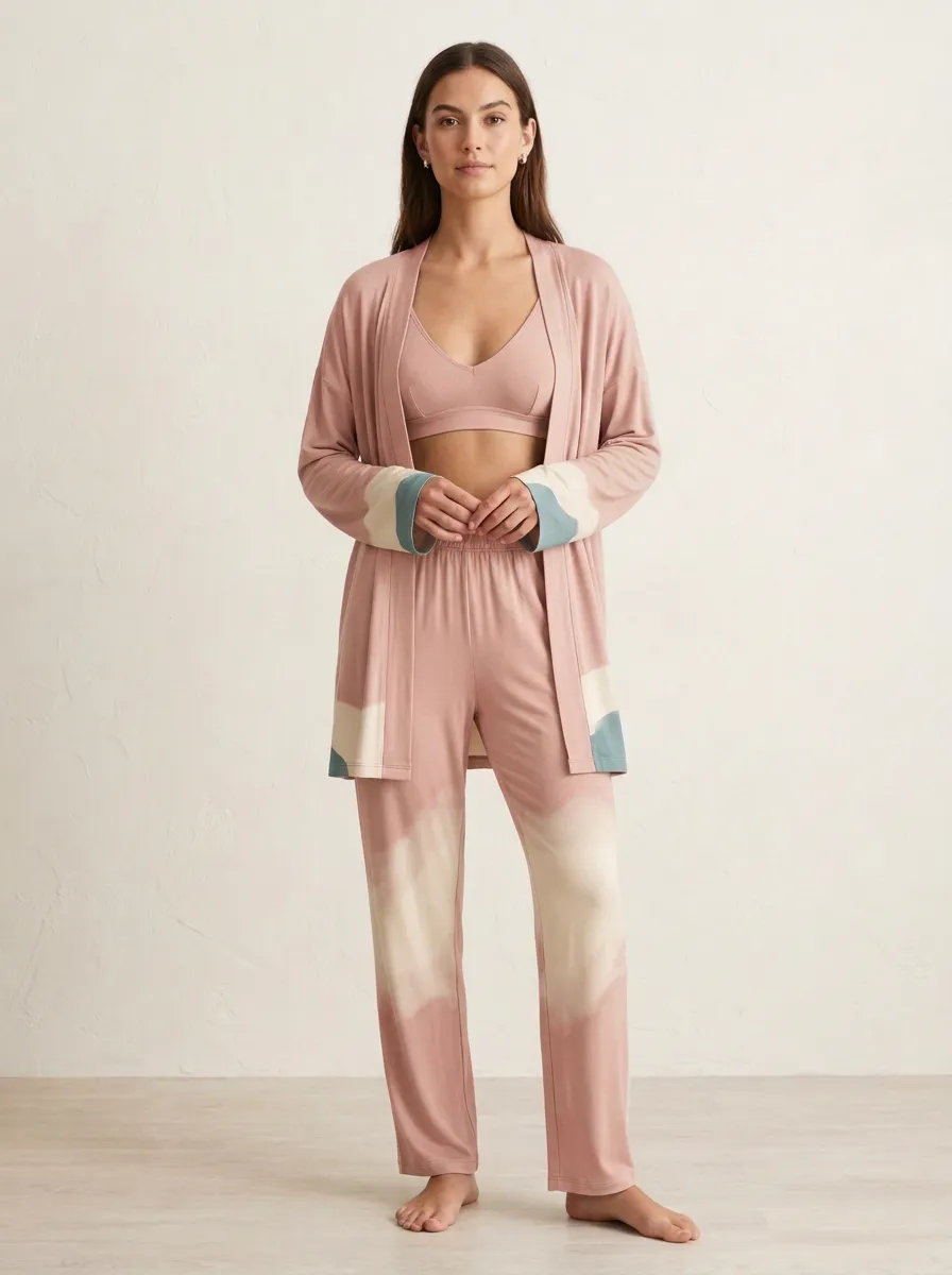 Open Front Strap Detail Cardigan Lounge Set