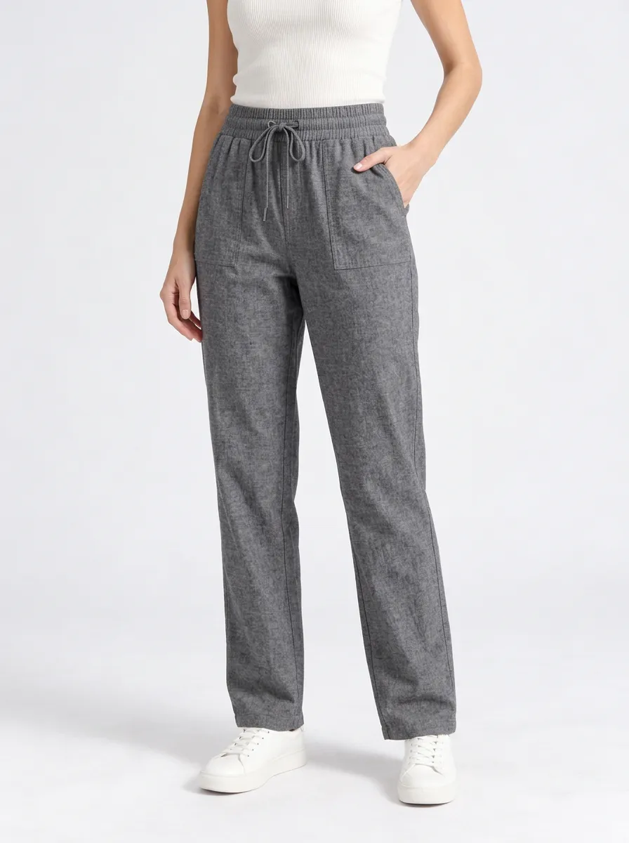 Women's Drawstring Elastic Waist Trousers in Grey