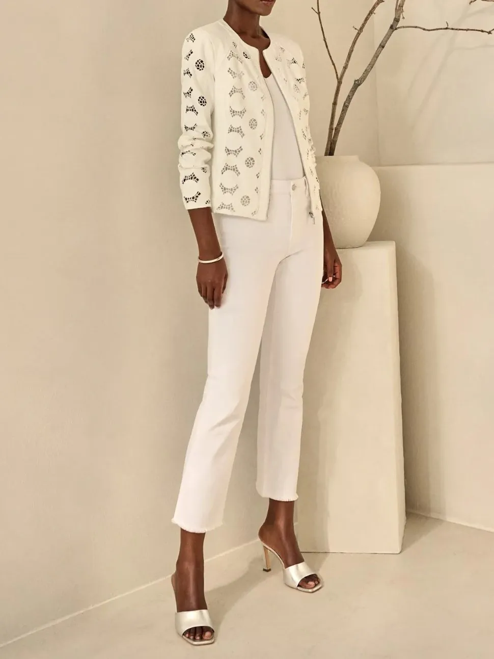 White Embroidered Zip - Front Jacket