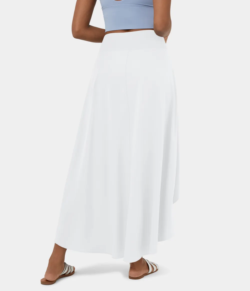 Breezeful High Waisted High Low Ruffle 2-in-1 Flowy Quick Dry Casual Regular Maxi Skirt