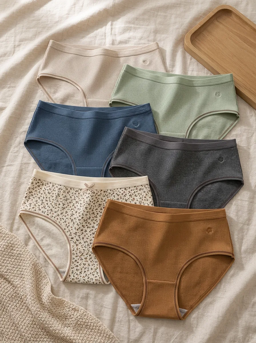 Women's Waffle Knit Floral Patterned Cotton Panties Set