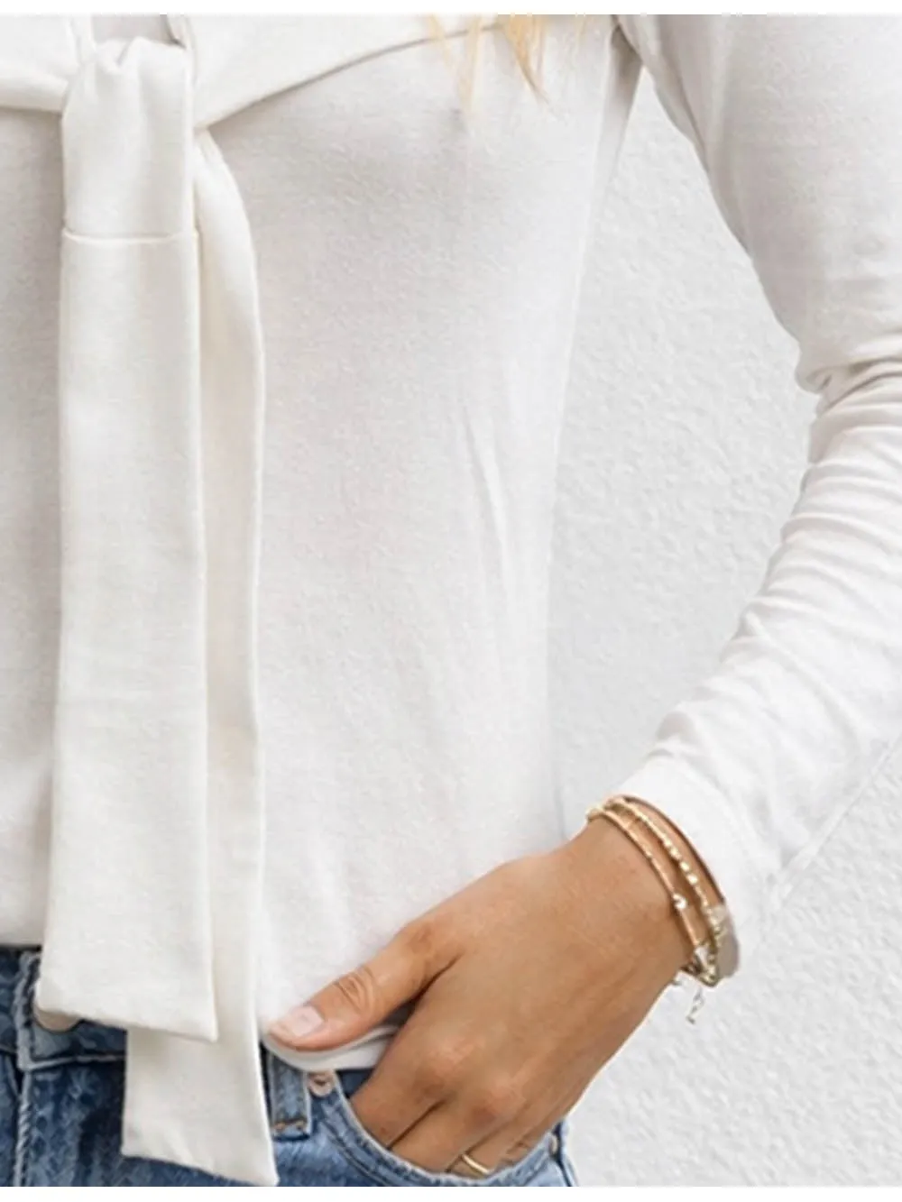 Lace Splice Off Shoulder Front Long Sleeves Top