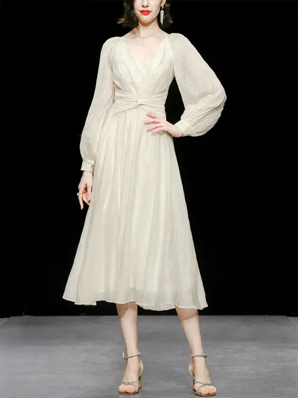 Bow V Neck Swing Swing Dress