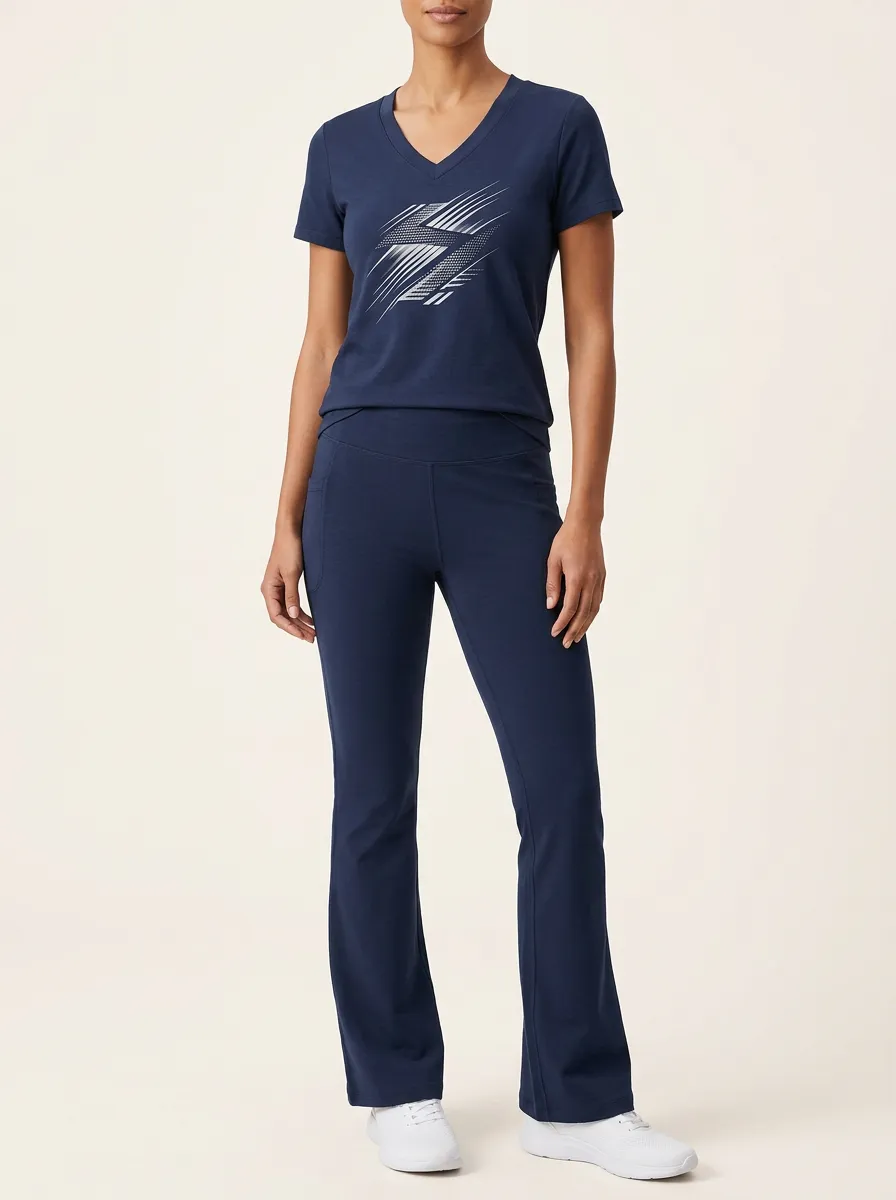 Women's Lightning Graphic V-Neck T-Shirt and Flare Pants Set