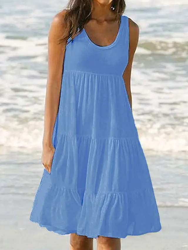 Women's White Dress Sundress Midi Dress Black And White Light Pink Green Sleeveless Pure Color Ruched Spring Summer Crew Neck Basic Boom Sale Dress S M L XL XXL 3XL 4XL 5XL