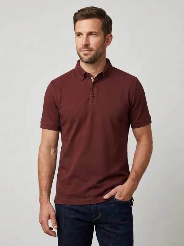 Women's Button-Down Collar Button-Placket Collared Polo Shirt