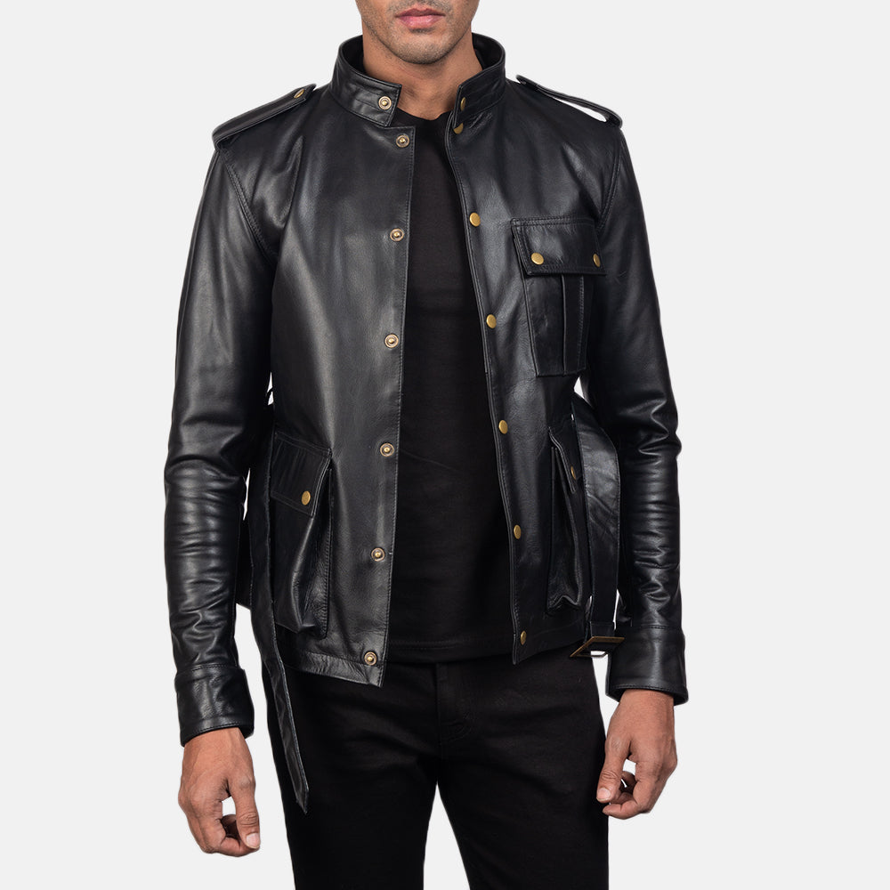 Men's Panel Detail Leather Jacket
