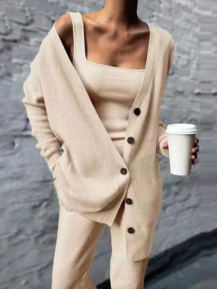 Solid Color Button Down Three Piece Set