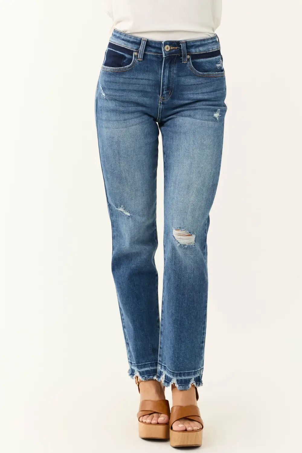 Light Wash Distressed Flare JEANS