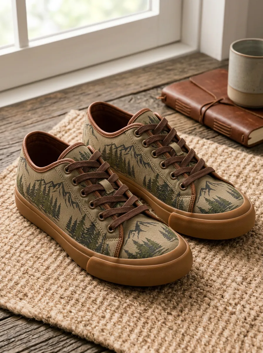 Men's Polished Nature Lover Mountain Forest Patterned Canvas Shoes