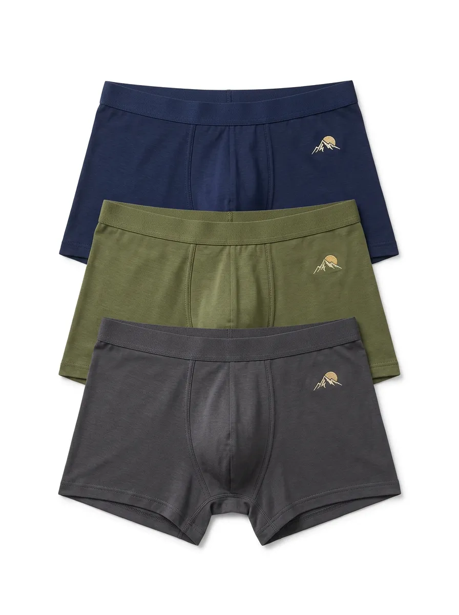 Men's Three-Pair Mountain Sun Leg-Embroidered Trunk Set
