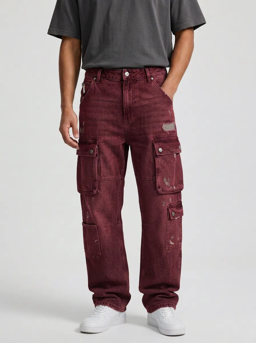 Men's Mid-Blue Distressed Cargo Pants