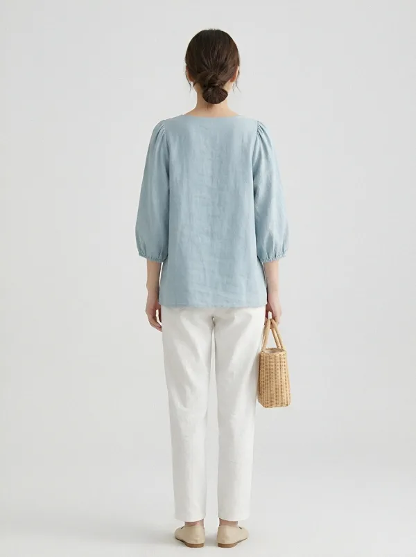 Floral Square-Neck Women's Puff-Sleeve Blouse