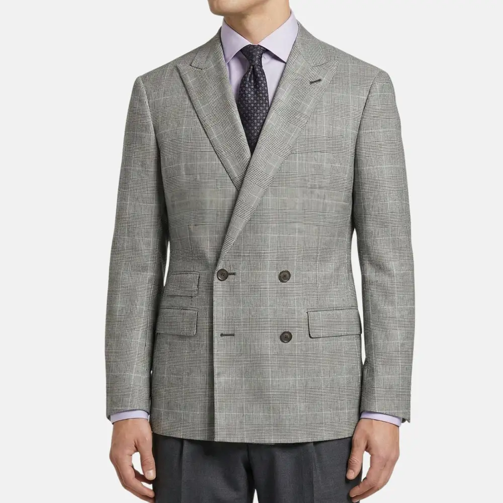 Double Breasted Checkered Cashmere Blazer Jacket