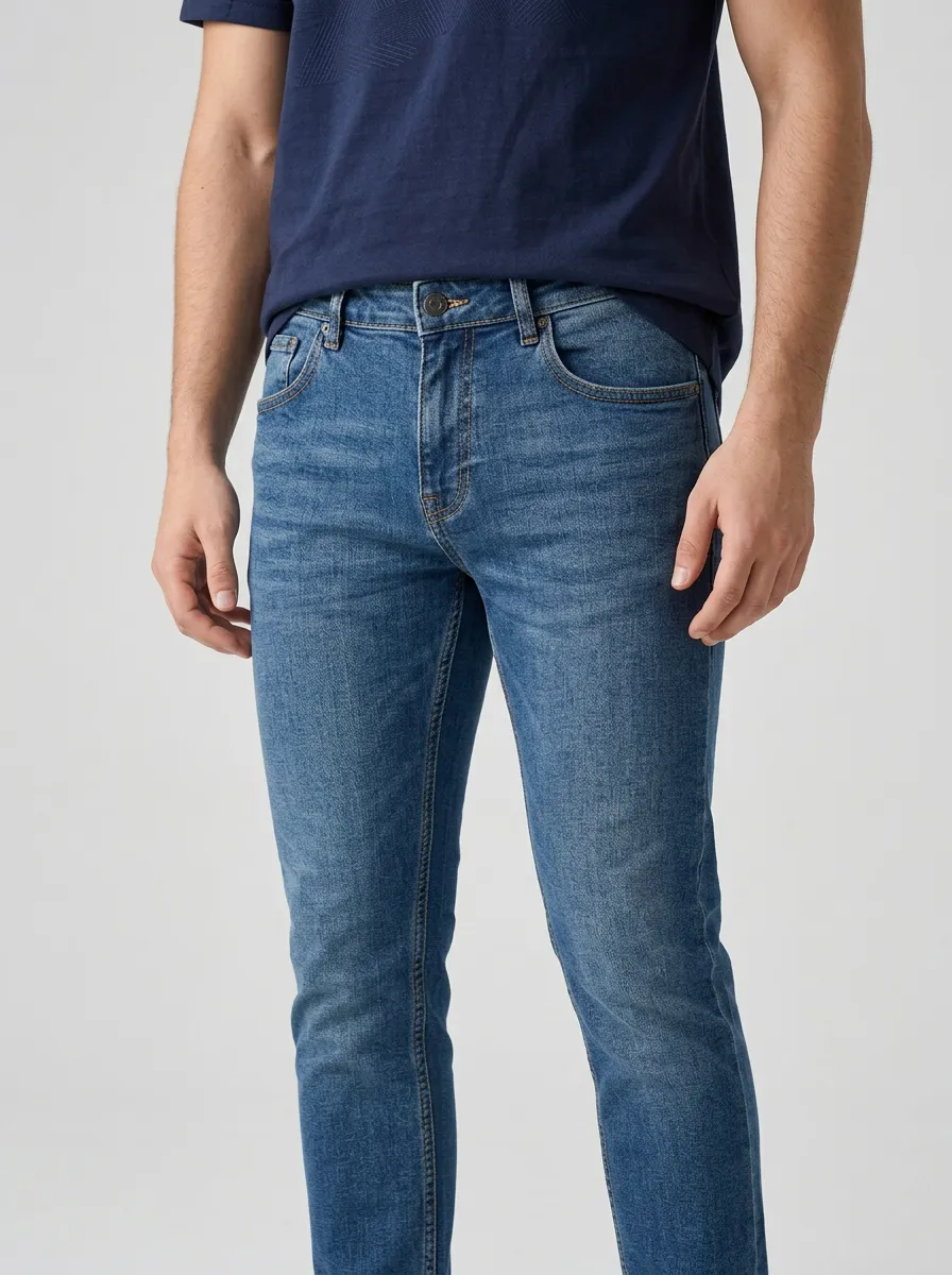 Men's Casual Streetwear Embossed Geometric T-shirt and Jeans Set
