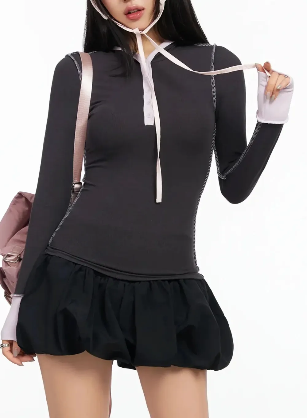 Two Stitch Hooded Long Sleeve Top