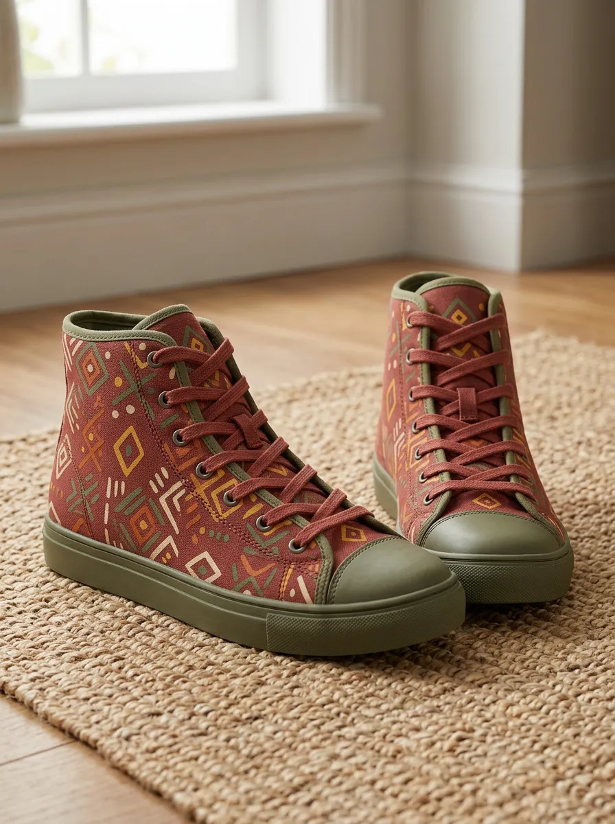 Women's Boho Geometric Pattern Printed Canvas High Top Sneakers
