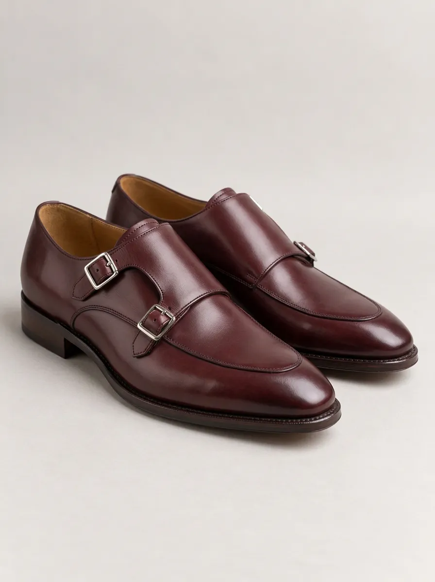Men's Burgundy Monk Strap Dress Shoes with Leather