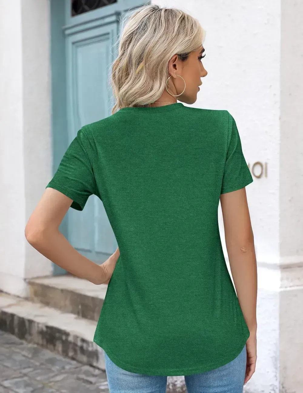 Kistore Womens Casual Crew Neck Short Sleeve Pleated Tops Blouses Fashion Clothes 2024