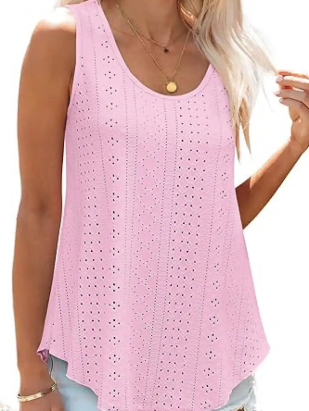 Scoop-Neck Eyelet Tank Top