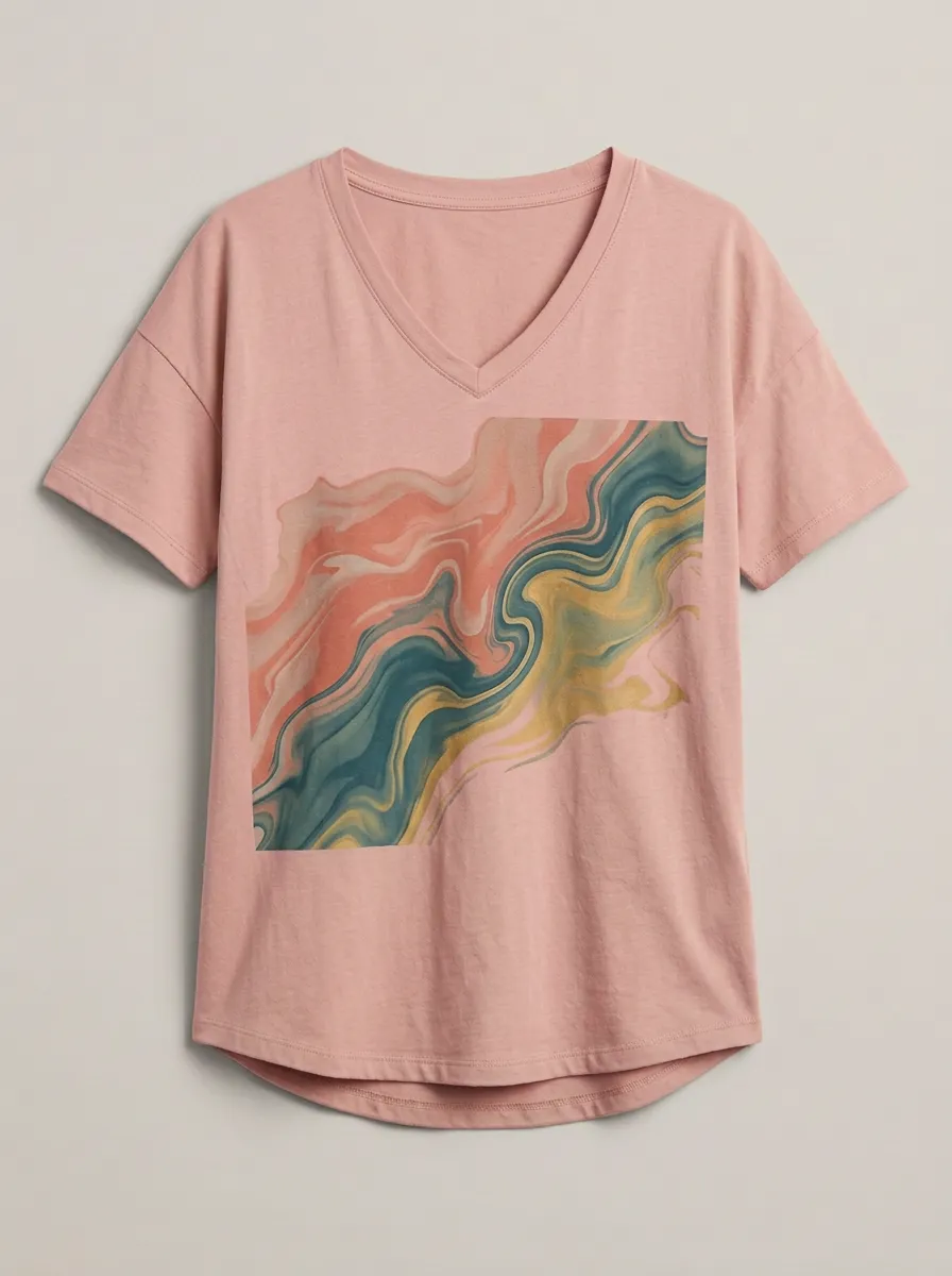 Women's Abstract Art Marble Swirl Printed V-Neck T-Shirt Everyday Design