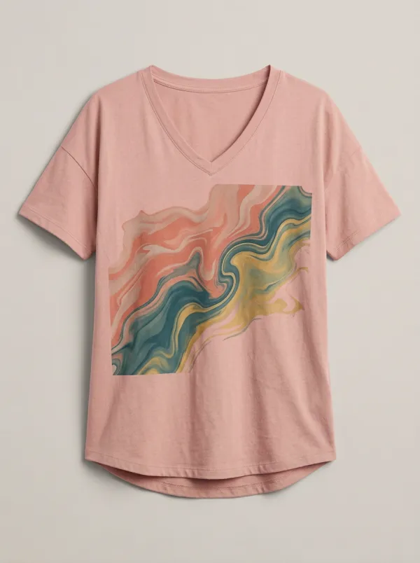 Women's Abstract Art Marble Swirl Printed V-Neck T-Shirt Everyday Design