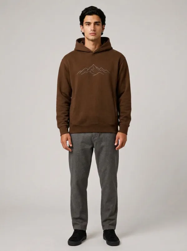 Men's Mountain Line Art Graphic Pullover Kangaroo-Pocket Hoodie
