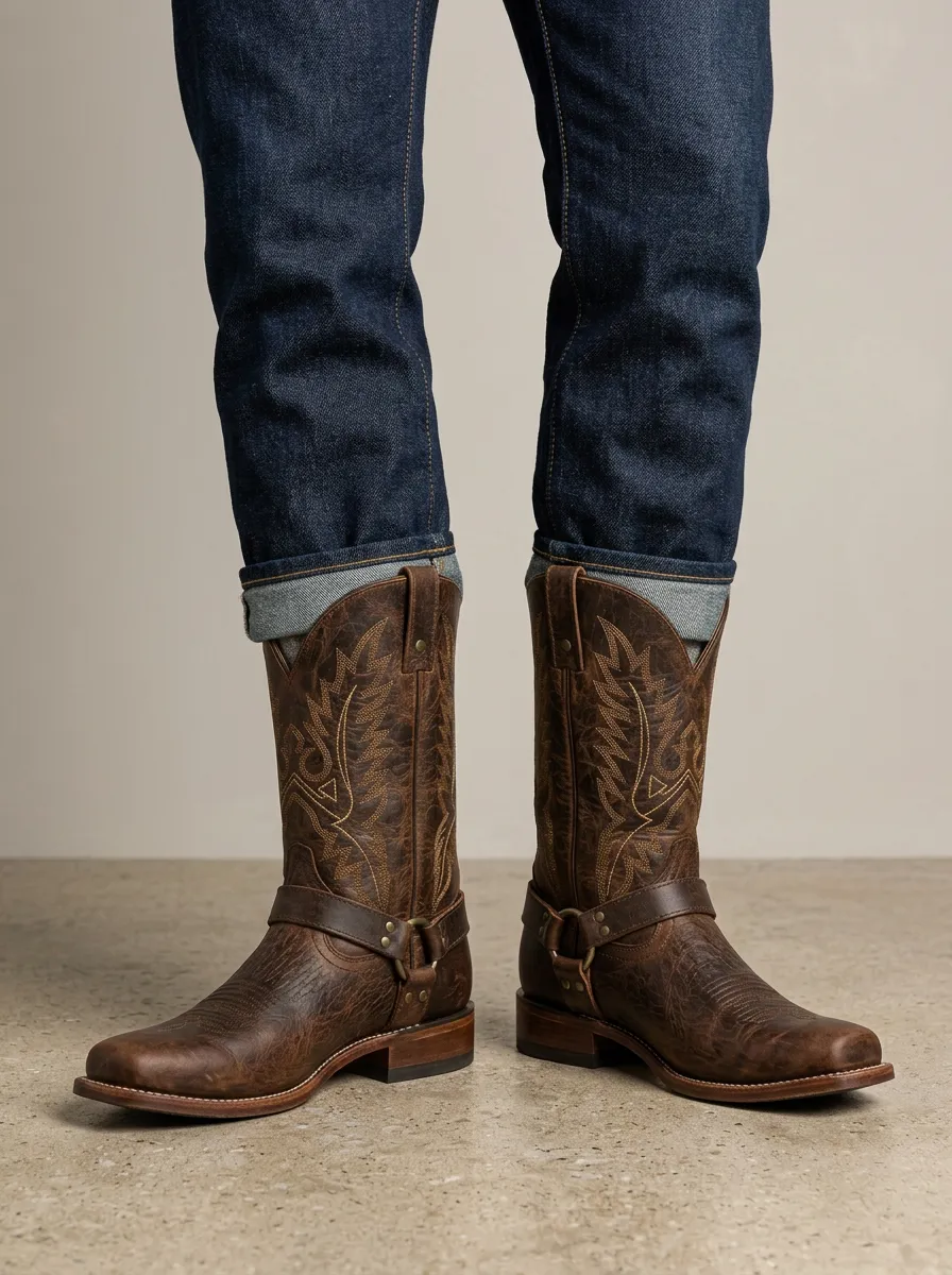 Men's Classic Western Embroidered Harness Printed Boots