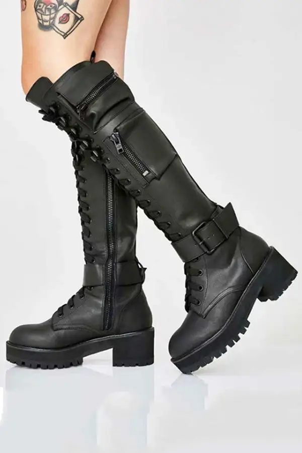 Round-Toe Lace-Up Boots