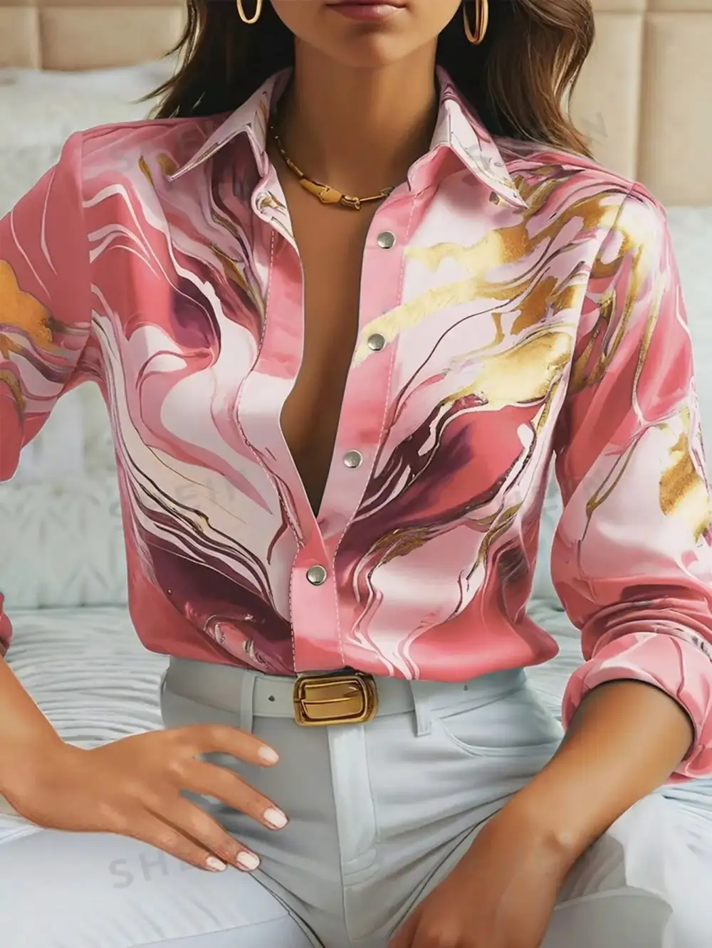 Satin Marble Print Shirt