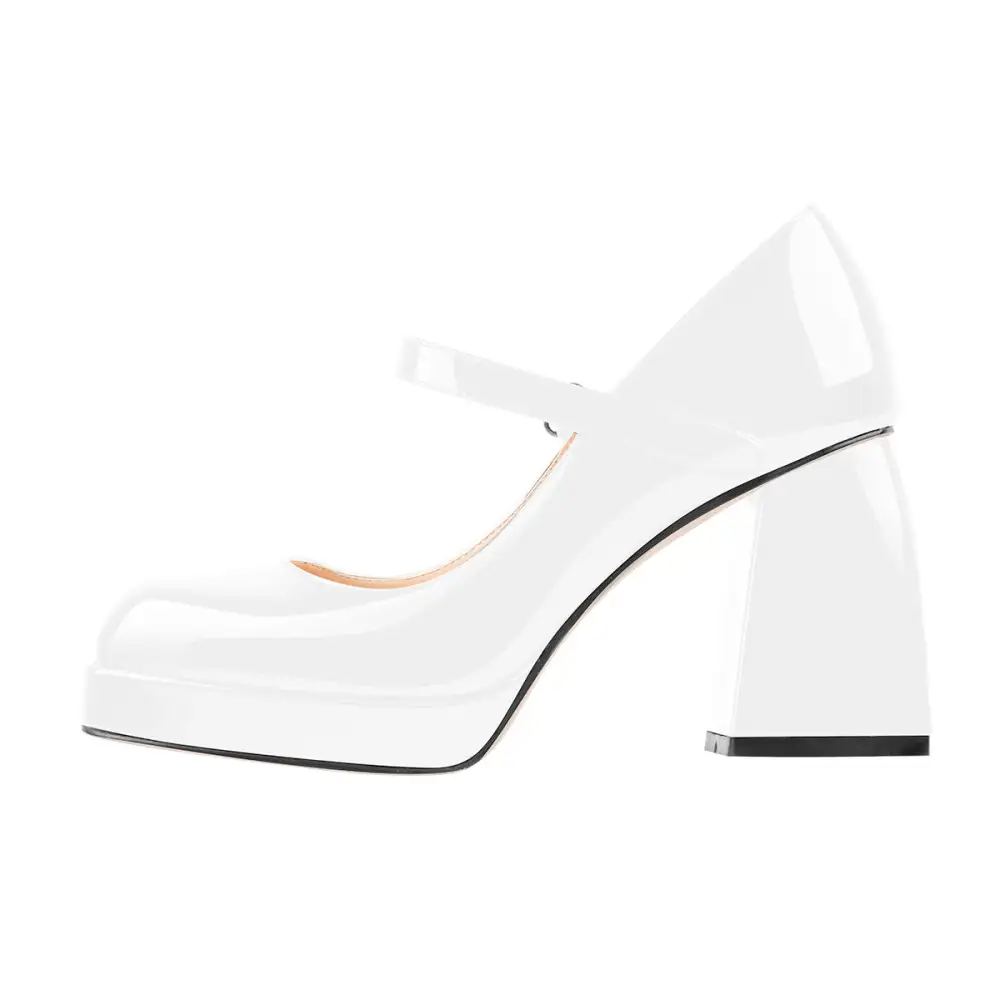 Square Toe Low Platform Chunky Heel Pumps