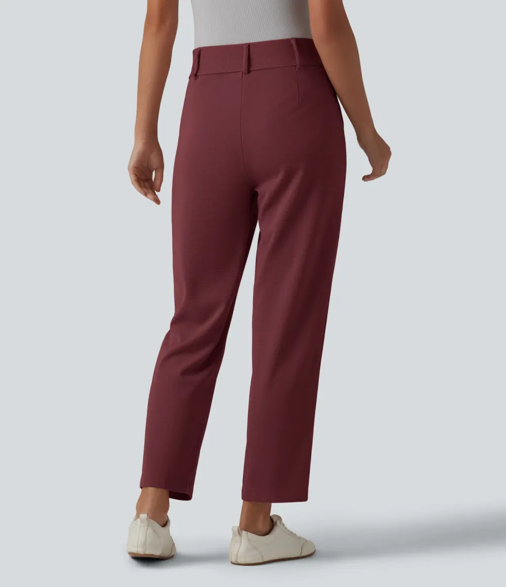  - Tapered office trousers with a high waist, side pockets and waffle fabric