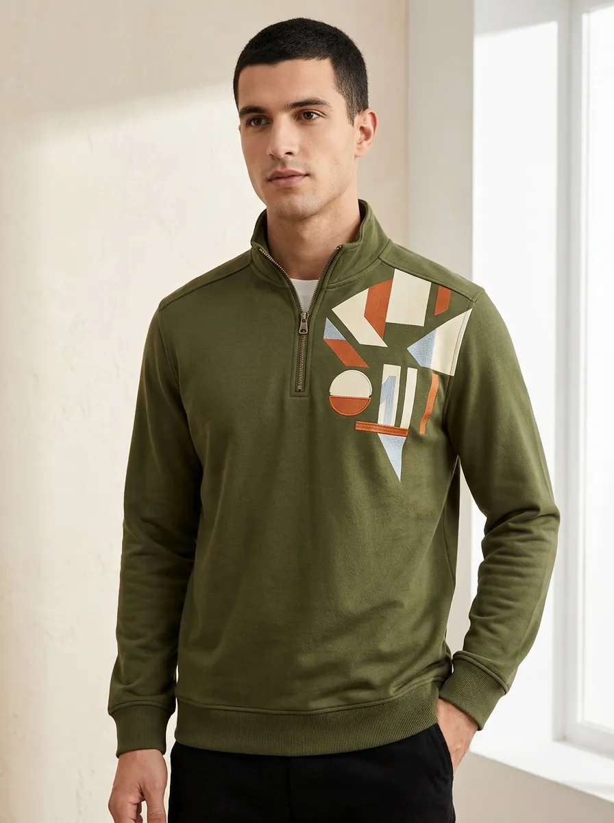 Layered Half-Zip Geometric Abstract Men's Half-Zip Sweatshirt