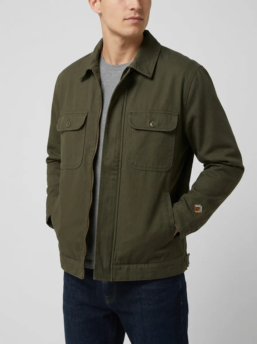 Men's Olive Green Minimalist Geometric Jacket