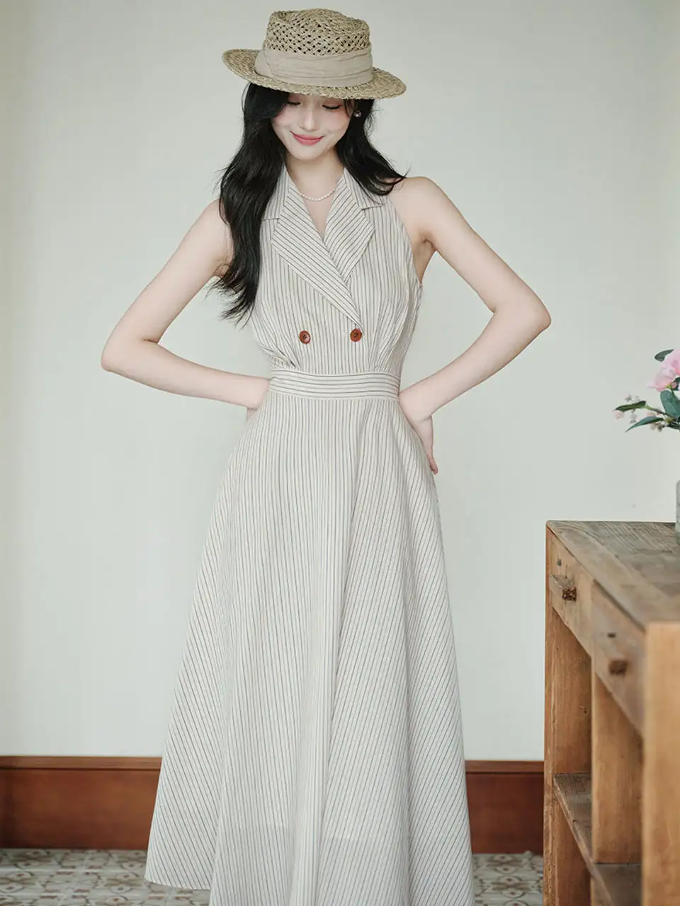 Layered V Neck Long Dress