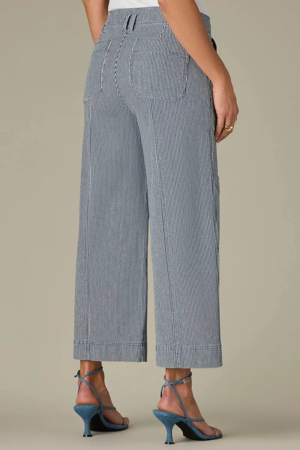  Striped Wide Cropped Utility Jeans