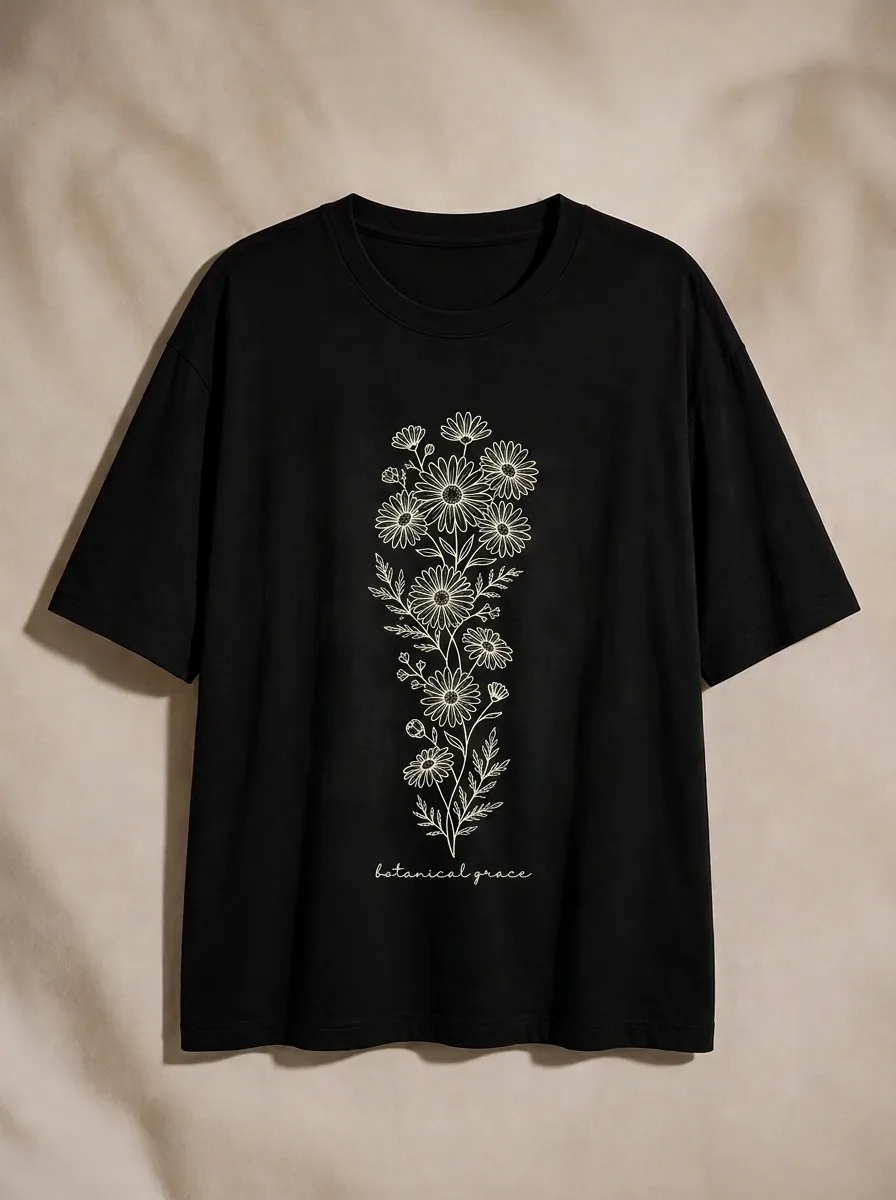 Women's Botanical Grace Daisy Flower Printed T-shirt