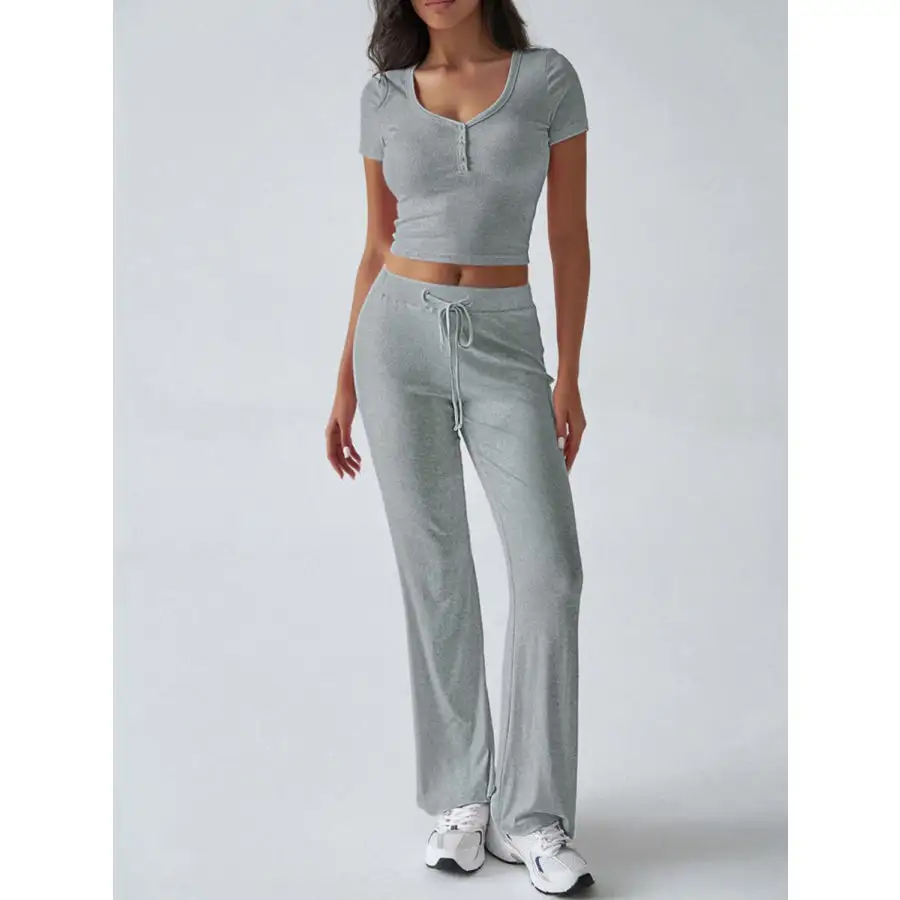 Short Sleeve Top and Drawstring Pants Set
