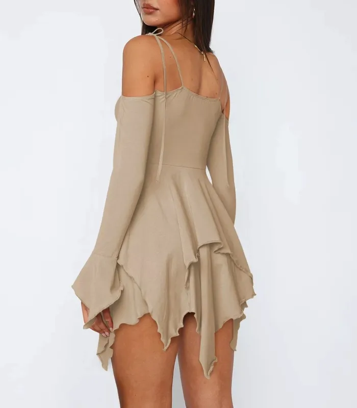 Plus Size Ruffle-Hem Tie-Shoulder Mini Dress
