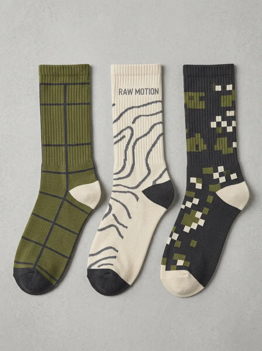 Topographic Grid Pixel Casual Sock Set