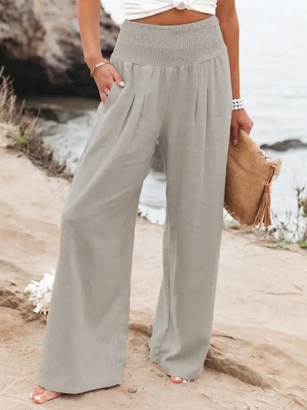 Wide Leg Slub Loose Trousers Pants