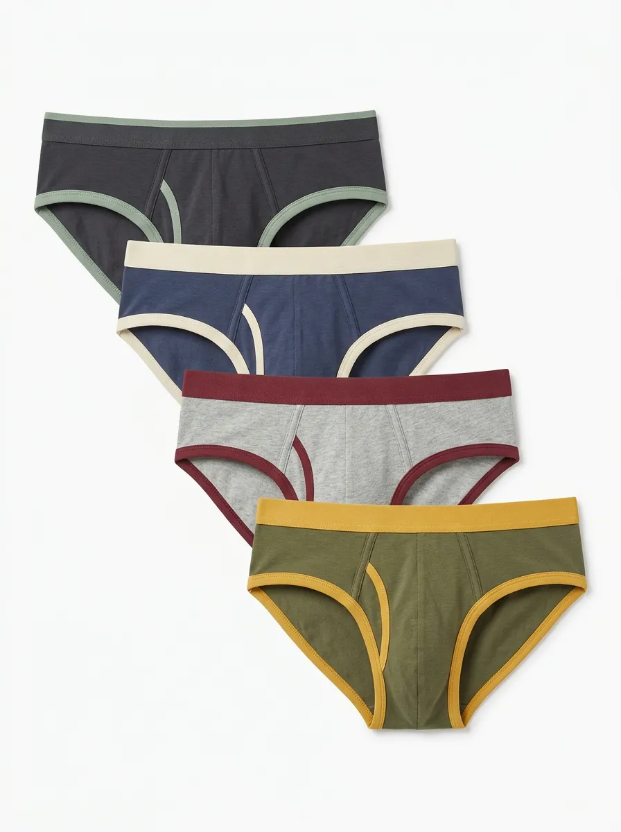 Men's Four-Pair Contrast-Trim Contoured Brief Set