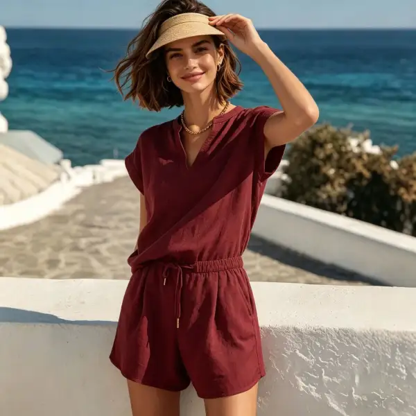 Short-Sleeve Linen Women's Lounge Set