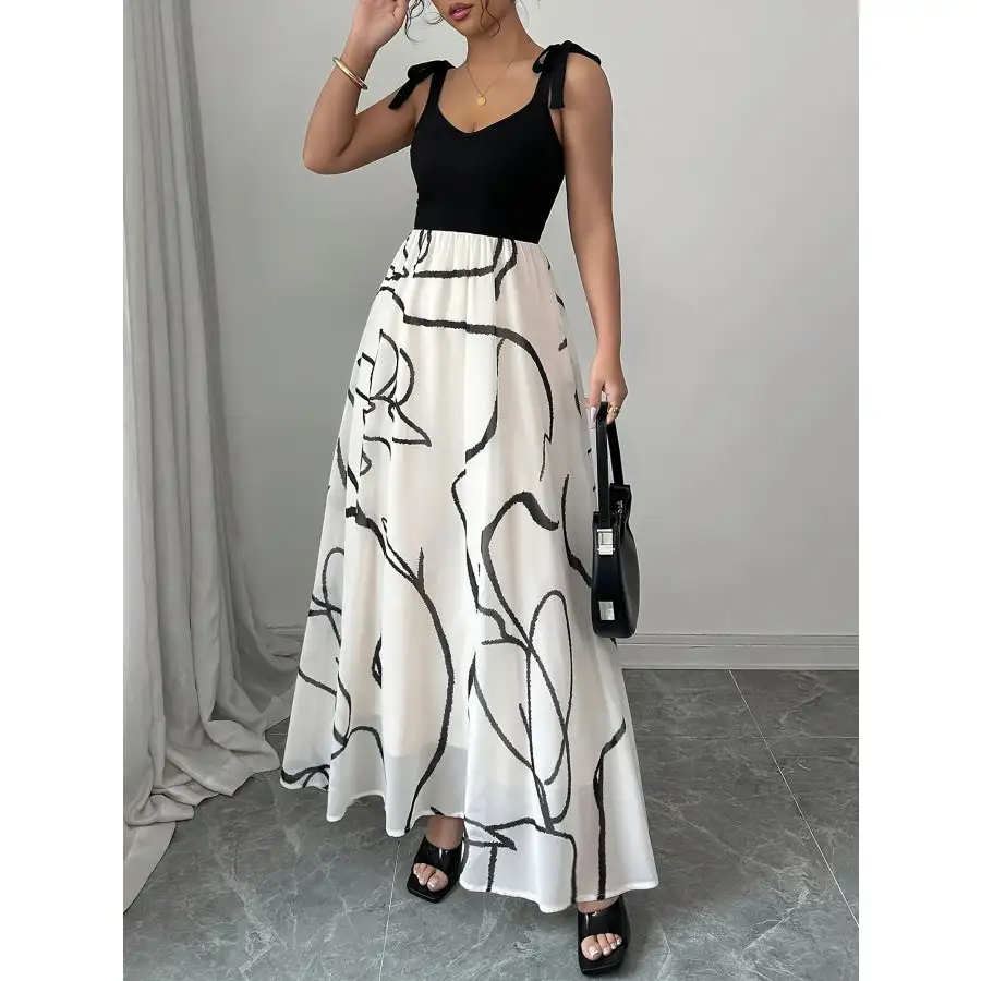 Tie Shoulder V Neck Maxi Dress