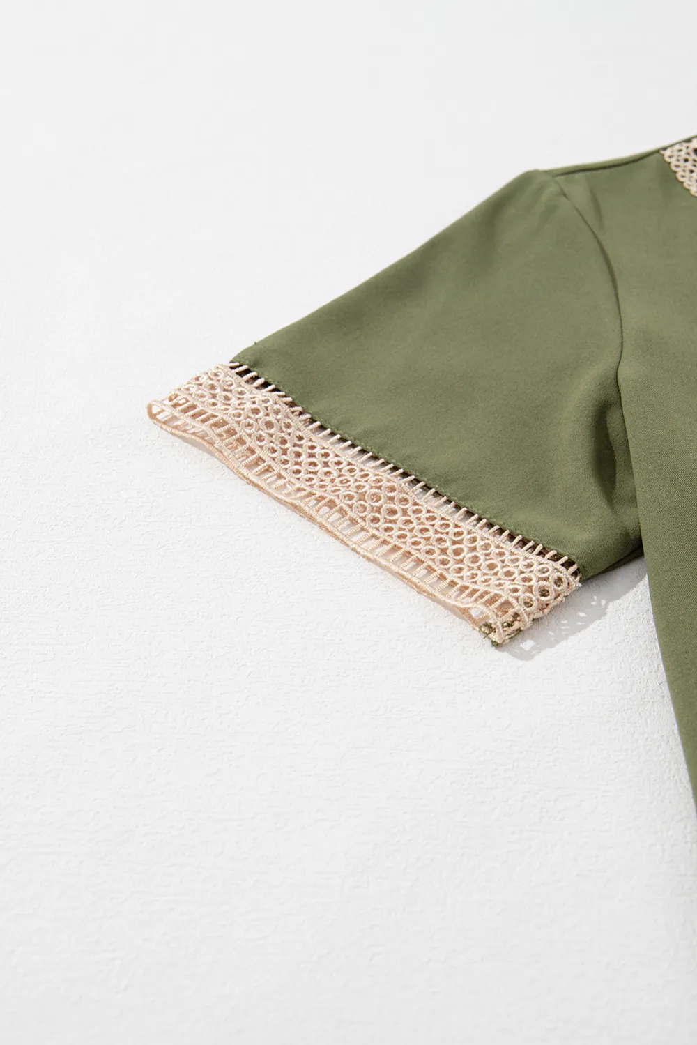 Green Lace Trim V Neck Blouse
