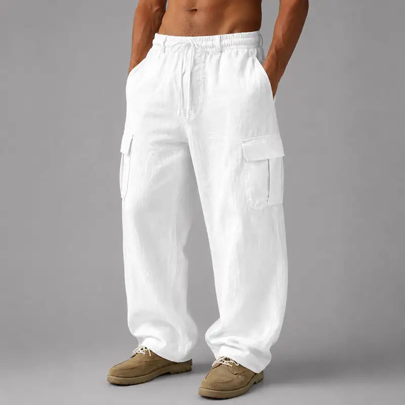 Men's Linen Relaxed-Fit Cargo Pants
